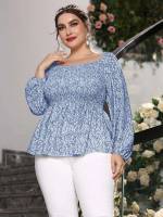 Ditsy Floral Regular Boho Regular Fit Plus Size Blouses 9995