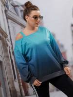 Ombre Regular Fit Long Sleeve Blue Plus Size Sweatshirts 7959