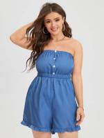 Blue Regular Fit Plain Casual Plus Size Jumpsuits  Bodysuits 919