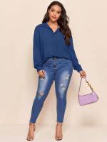 Collar Casual Long Sleeve Plus Size Tops 896