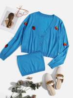 Blue Embroidery Strapless Casual Women Sweater Co-ords 1218