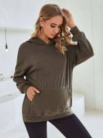 Pocket Hooded Brown Casual Maternity 4328