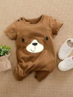  Cartoon Button Brown Baby Rompers 899