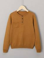 Pocket Brown Plain Regular Boys Sweaters 6641