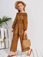 Brown Long Boho Long Sleeve Girls Jumpsuits 91