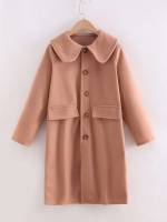 Peter Pan Collar Long Sleeve Brown Button Front Girls Clothing 7714