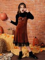 Brown Midi Contrast Lace Glamorous Girls Clothing 3125