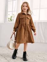 Dressy Collar Pocket Brown Girls Clothing 1815