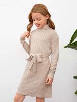 Belted Long Sleeve Short Dressy Girls Dresses 2565