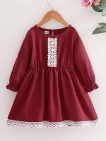 Regular Fit Long Sleeve Contrast Lace Brown Kids Clothing 332