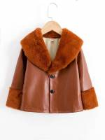 Brown Regular Fit Casual Contrast Faux Fur Toddler Girls Outerwear 4548