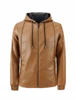 Hooded Regular Fit Plain Brown Men Outerwear 23