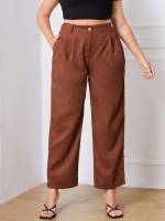 Casual Plain Pocket Plus Size Bottoms 3972