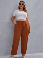  Button Plain Regular Fit Plus Size Bottoms 7881