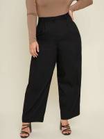  Plain Regular Fit Plus Size Pants 486