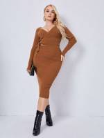 Wrap Slim Fit Plain Plus Size Knitwear 7313