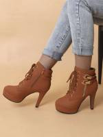 Fashionable Plain Brown Women Boots 68