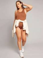  Criss Cross Plain Brown Plus Size Sports Sets 3061