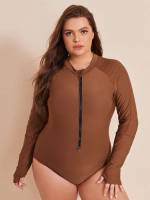  Brown Zipper Women Plus Activewear 2044