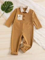 Contrast Collar Long Collar Brown Toddler Boys Clothing 9118