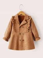 Brown Plain Lapel Short Toddler Girl Coats 1425