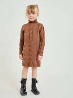 High Neck  Regular Fit Toddler Girl Sweater Dresses 385