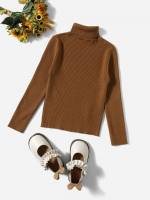 Casual High Neck Regular Ruffle Toddler Girl Sweaters 3736