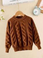 Plain Regular Brown Toddler Girl Sweaters 4741