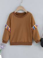 Round Neck Plain Brown Fringe Toddler Girl Sweatshirts 819