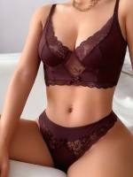  Brown Romantic Contrast Lace Women Lingerie 8279