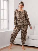 Leopard Round Neck Casual Women Plus Sleep  Lounge 3411