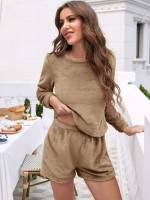 Brown Long Sleeve Casual Underwear  Sleepwear 998