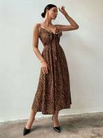 Sleeveless Long Brown Women Dresses 4527