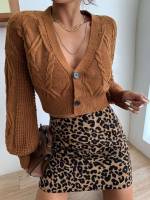 Casual Brown Button Front Long Sleeve Women Clothing 8409