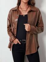  Brown Button Front Women Outerwear 649