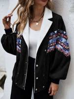  Geometric Long Sleeve Button Front Women Jackets 265