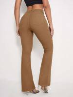 Plain Long Brown Women Clothing 824