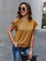 Round Neck  Cap Sleeve Women Clothing 9630