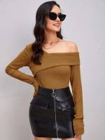 Elegant Brown Regular Slim Fit Women Tops, Blouses  Tee 3039