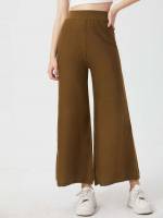 Elegant Plain Brown Women Sweater Pants 4786