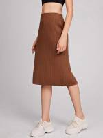 Plain Midi Split Thigh Brown Women Clothing 4595