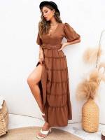  Maxi Short Sleeve Deep V Neck Women Dresses 330