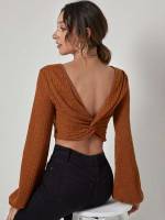 Crop Round Neck Regular Fit Backless Women Tops, Blouses  Tee 660