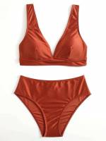 V neck  Casual Women Swimwear 879