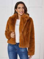 Brown  Regular Women Faux Fur Coats 3794