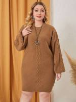 Round Neck Plain Brown Casual Plus Size Knitwear 658