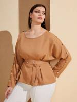 Elegant Plain Belted Regular Fit Women Plus Clothing 393