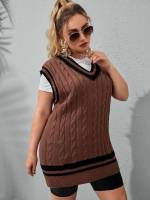  Striped Regular Fit Long Plus Size Knit Tops 3716