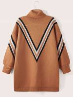 High Neck Regular Fit Chevron Plus Size Knitwear 3918