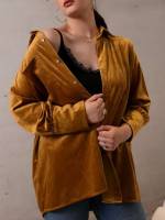 Plain Long Sleeve Brown Collar Women Plus Clothing 89